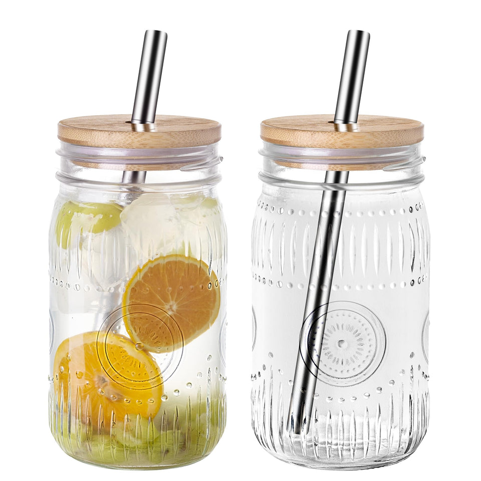 Amzcku 32oz vintage mason jar with bamboo lid, ideal for stylish beverages.