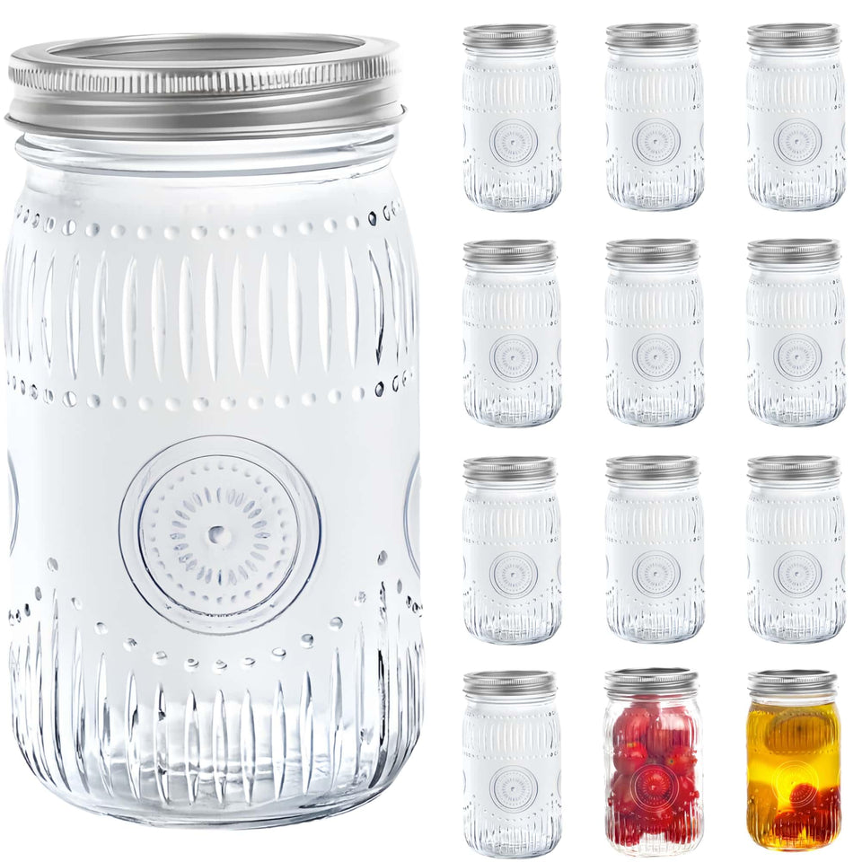 Amzcku 32oz vintage mason jar wide mouth with lid for easy pouring and storage.
