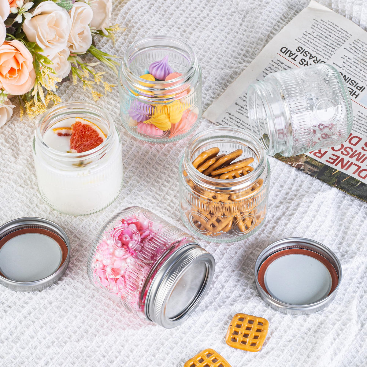 Amzcku sunflower-pattern mason jar adds elegant storage display