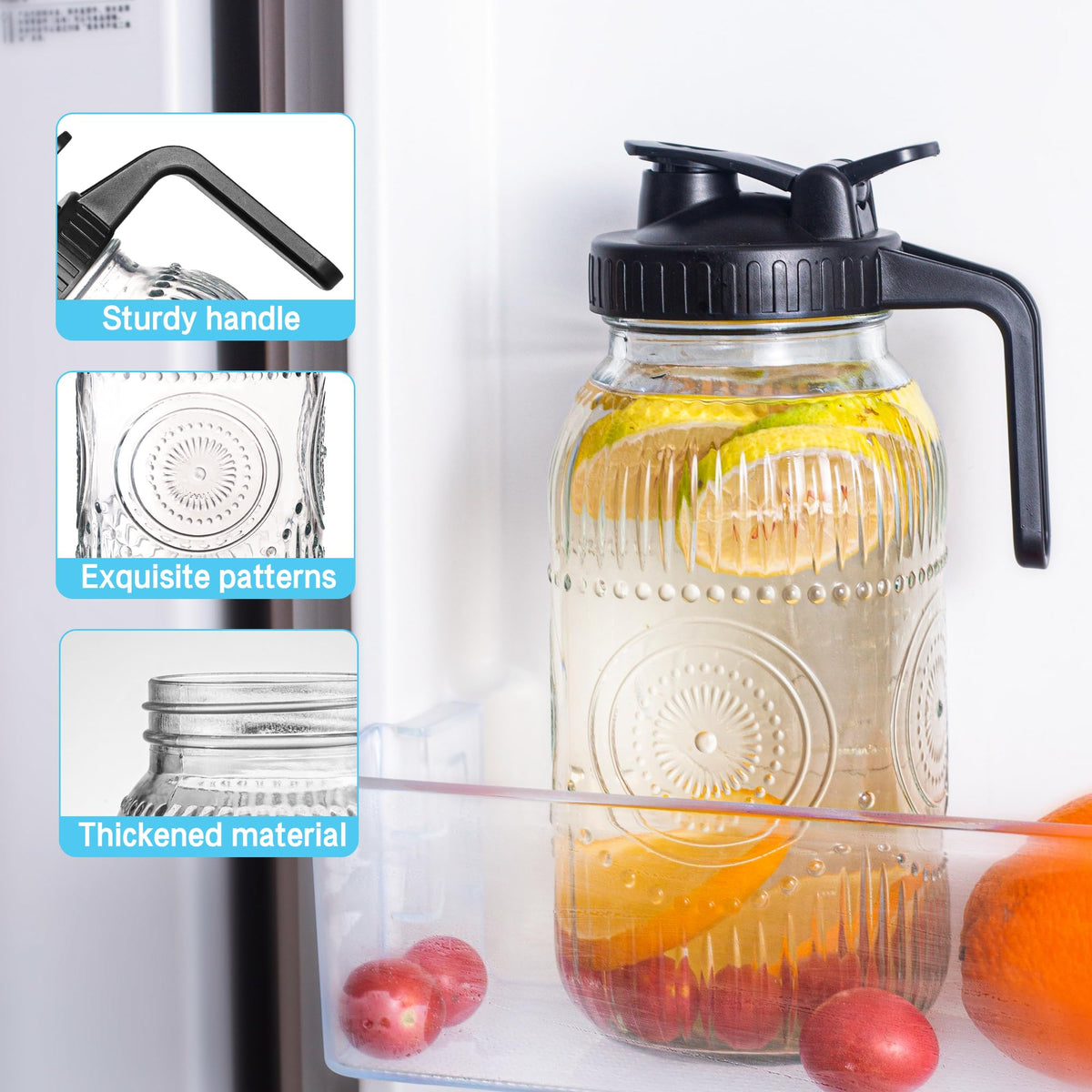 Amzcku airtight lid pitcher preserves freshness for iced tea and lemonade.