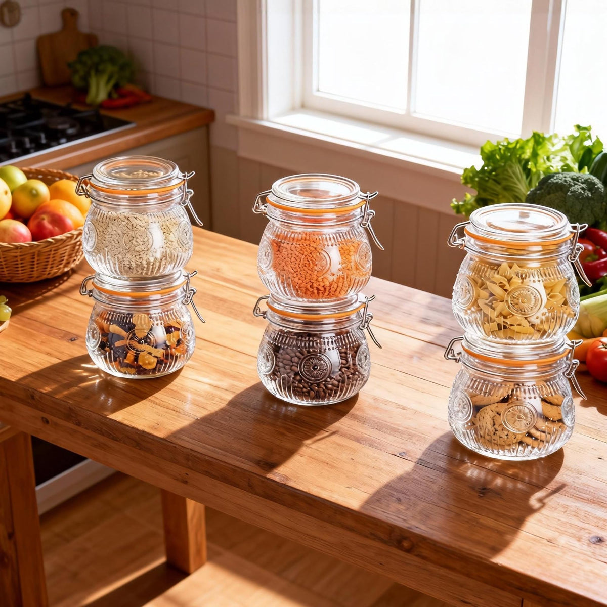 Amzcku beans storage jar showcasing tidy kitchen organization.
