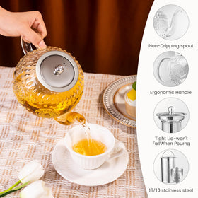Amzcku borosilicate glass teapot, stovetop safe and heat resistant.