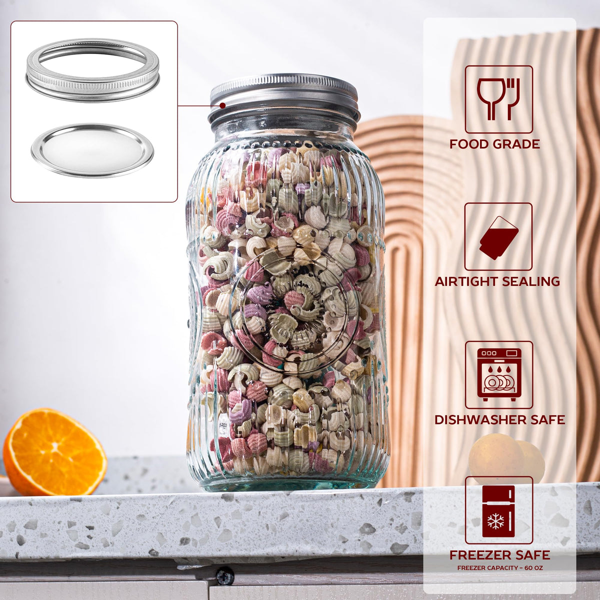 Amzcku clear glass 64oz jar ideal for pantry organization