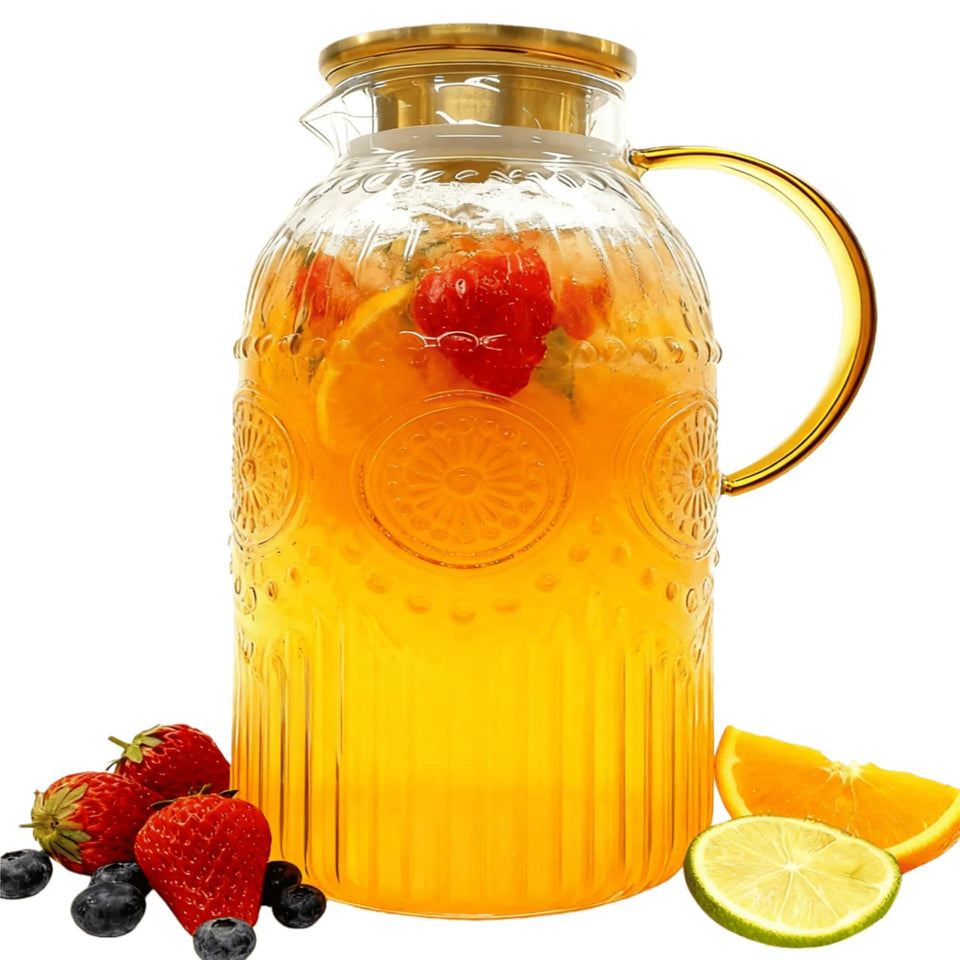 Amzcku glass pitcher with lid 128 oz for easy serving and freshness.