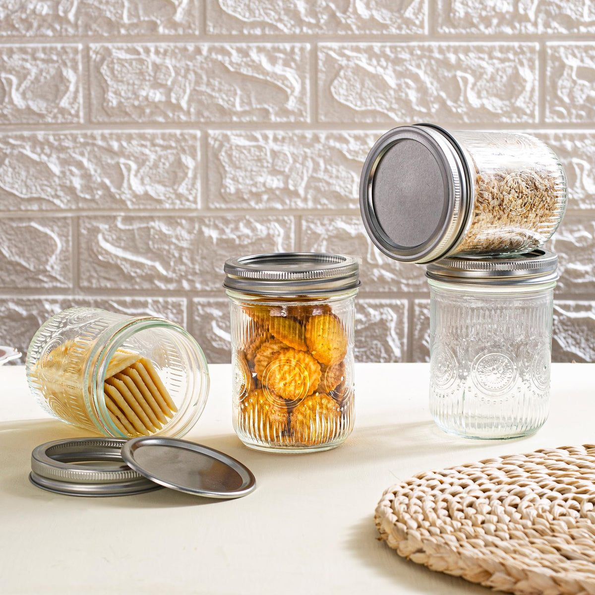 Amzcku pantry storage ideas with a 16oz jar for spices, candies, and tea.