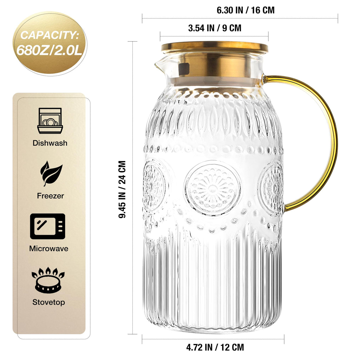 Amzcku pitcher with stainless steel lid for a clean finish