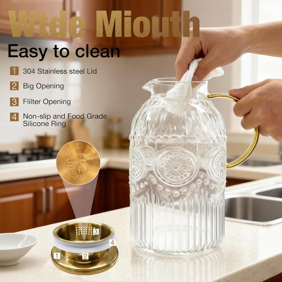 Amzcku stainless steel lid protects contents during pouring.
