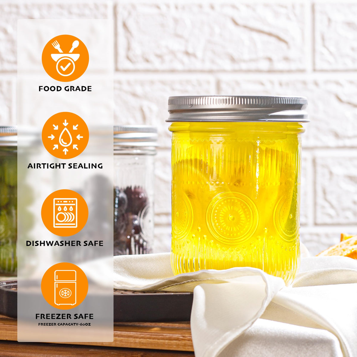 Amzcku sunflower-pattern glass jar blends style with practical preserves and picks.