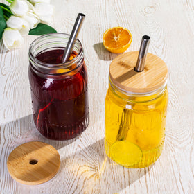 Amzcku two-pack vintage mason jars set for drinks or storage.