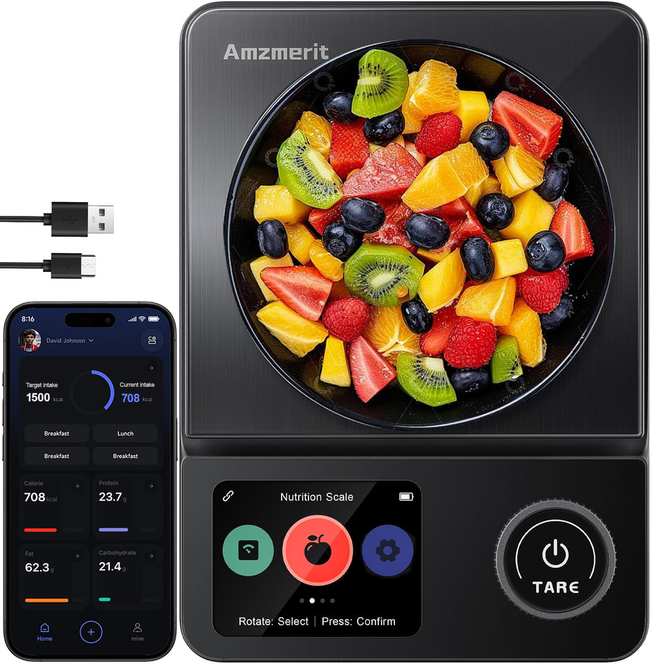 Amzmerit smart scale front view for precise portion control in meals