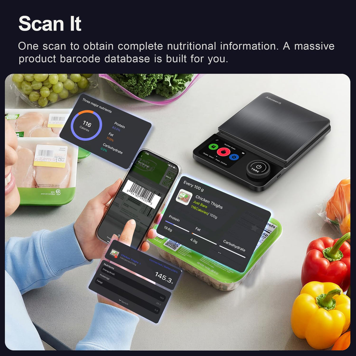 Amzmerit smart scale weighing platform with stainless steel surface