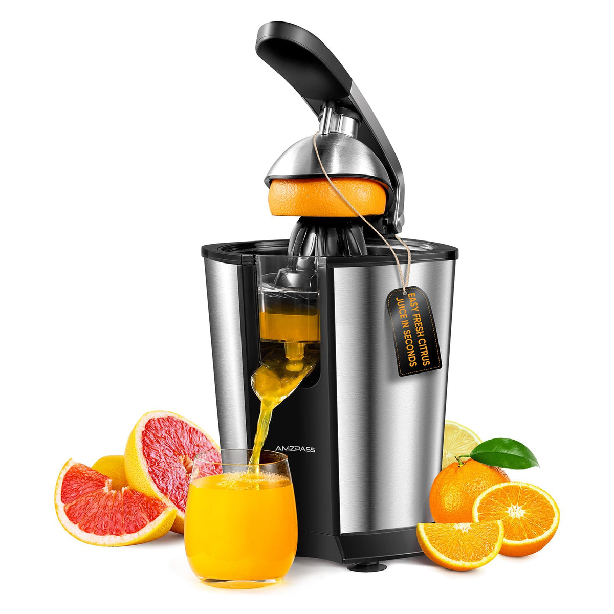 Amzpass electric orange juicer with 120W motor for quick, fresh citrus at home