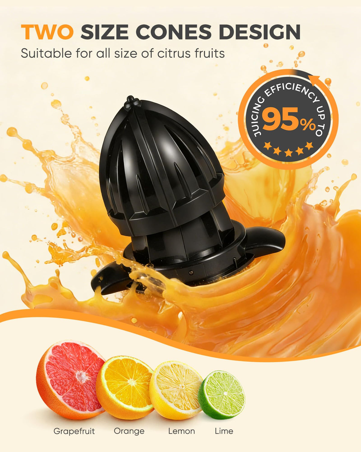 Amzpass lever design provides effortless manual pressing for fresh juice.