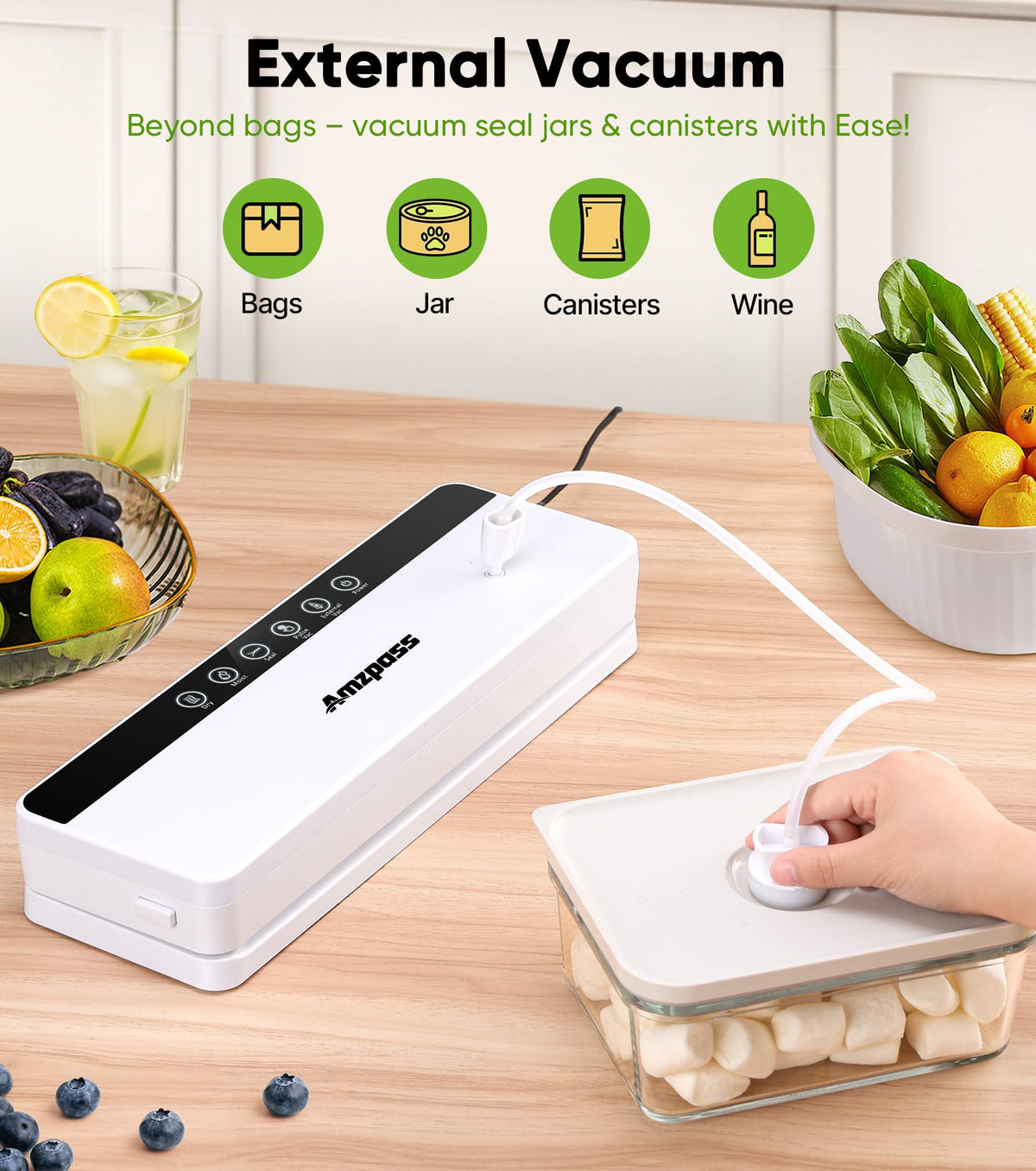 Amzpass external vacuum hose attached to jars and containers