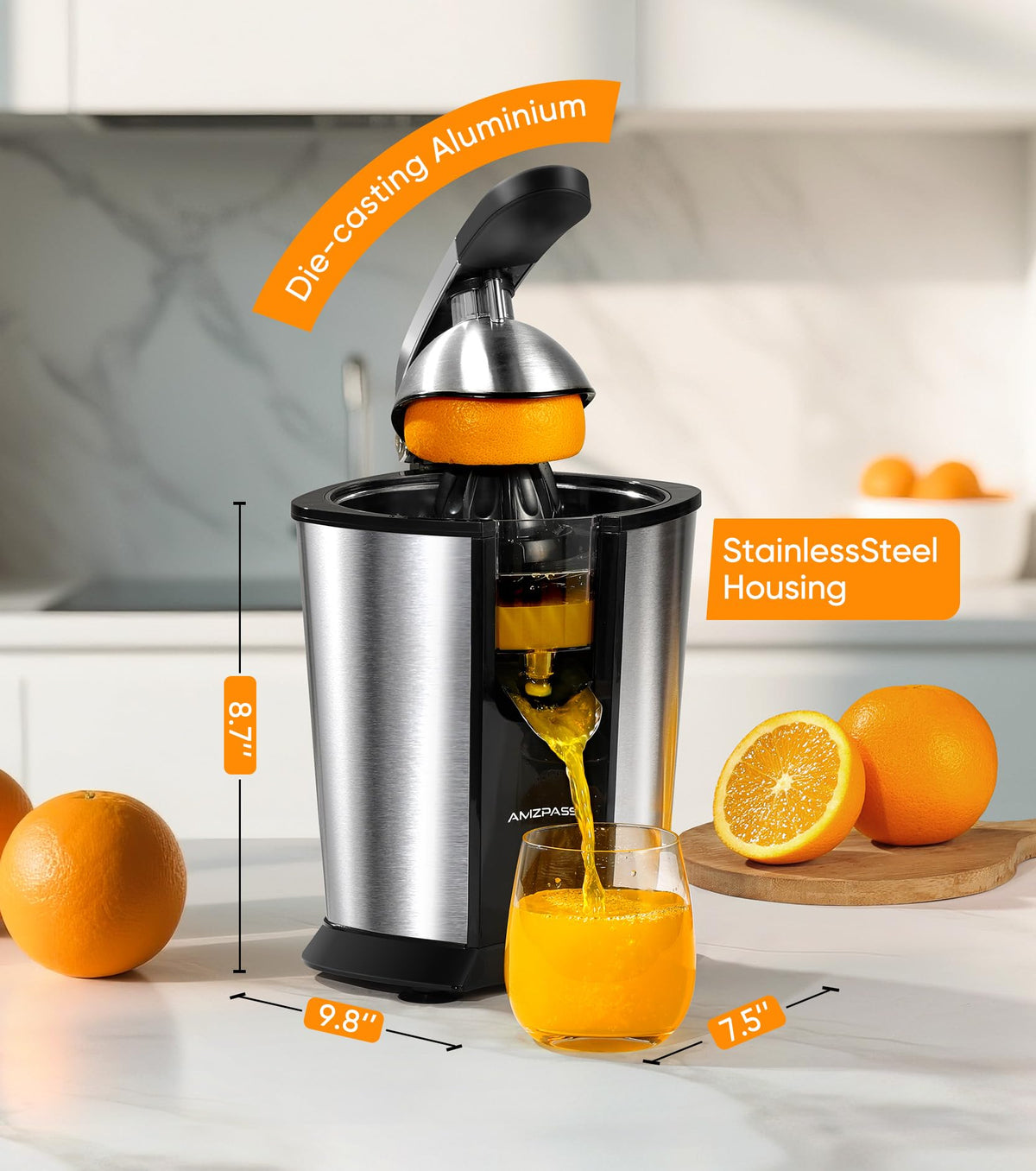 Amzpass juicer dishwasher-safe-parts simplify cleaning after a quick citrus session