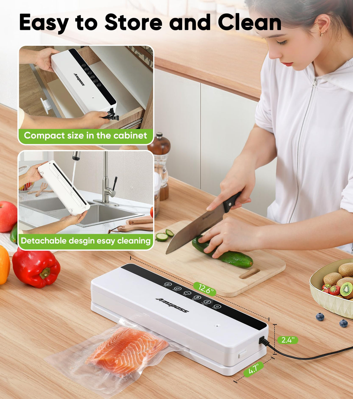 Amzpass seal bar spanning large bags for easy sealing