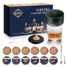 Amzseat electric whiskey smoker bottle pour demonstrates smoky aroma for cocktails.