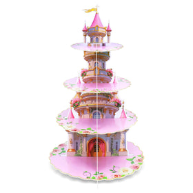 AMZWKT 4-Tier Princess Cupcake Stand pink castle display for weddings and parties