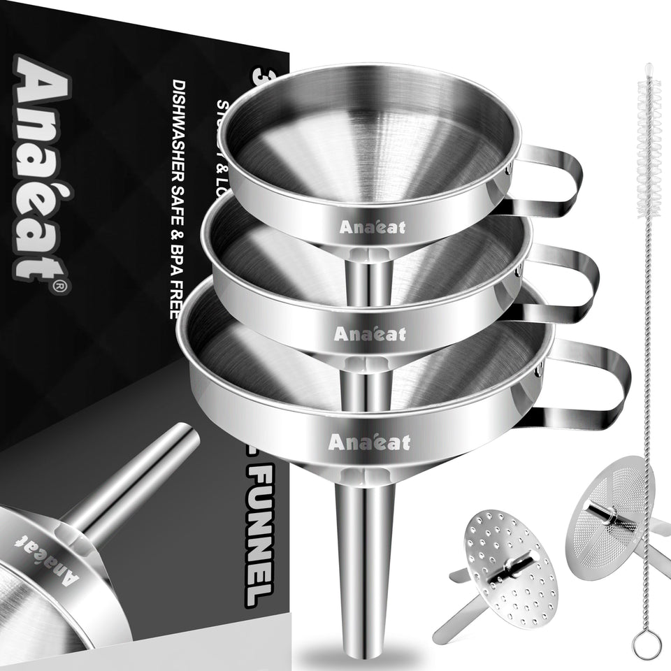 Anaeat 3-pack funnels set, wide view to prevent spills during transfers