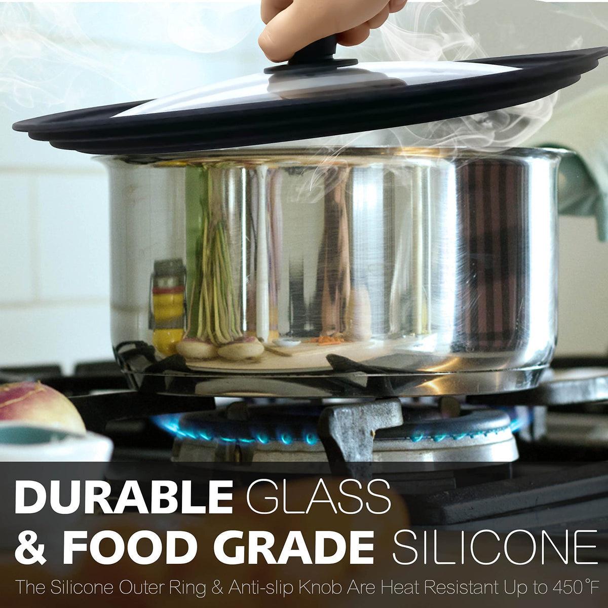 Anaeat 11-inch lid protects cookware while keeping steam in view.