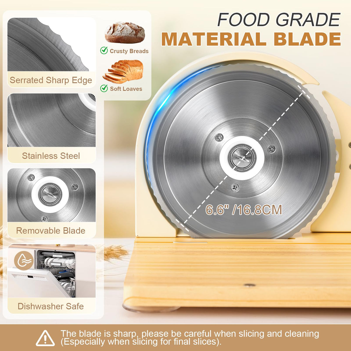 Anatole removable guide prevents jams for smooth slicing.