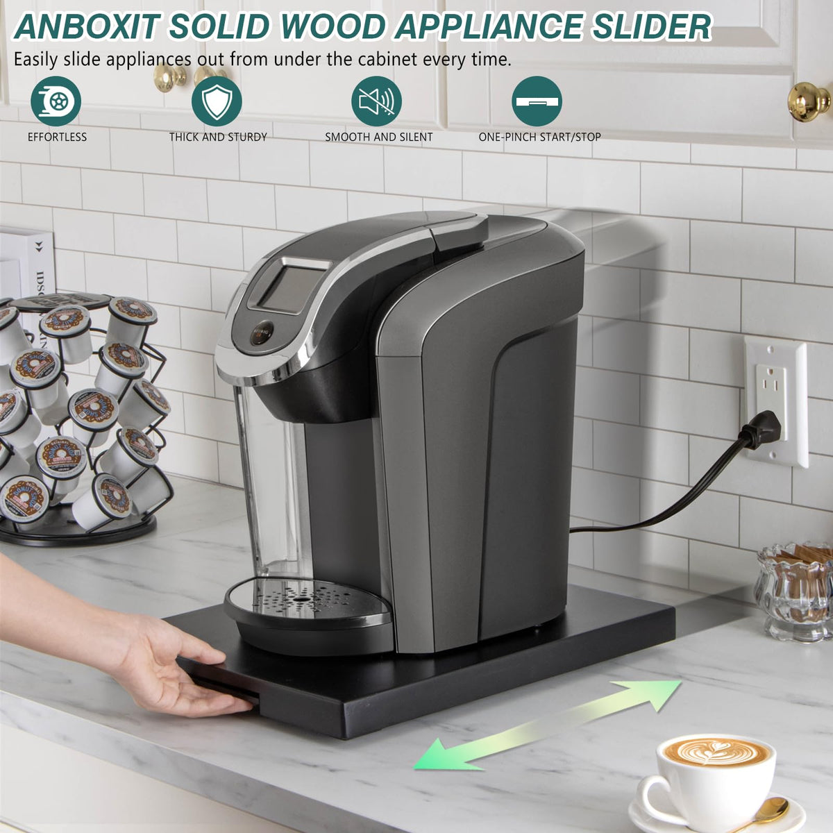 ANBOXIT appliance slider side view highlights sturdy pine construction for heavy loads
