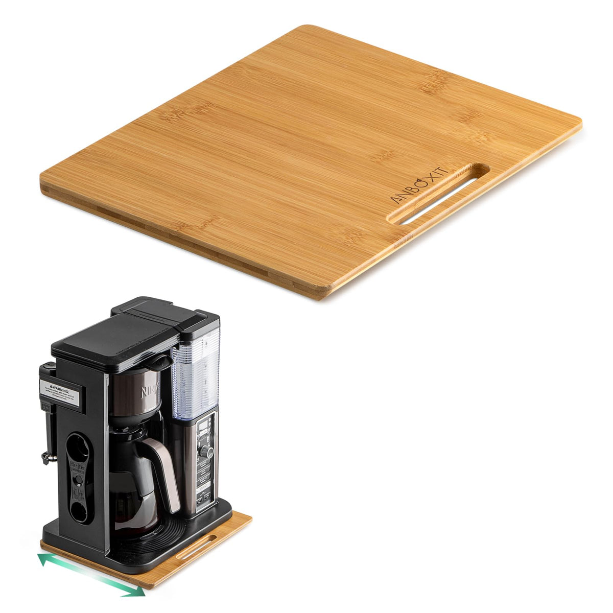 ANBOXIT Bamboo Appliance Slider front view for space saving on the counter