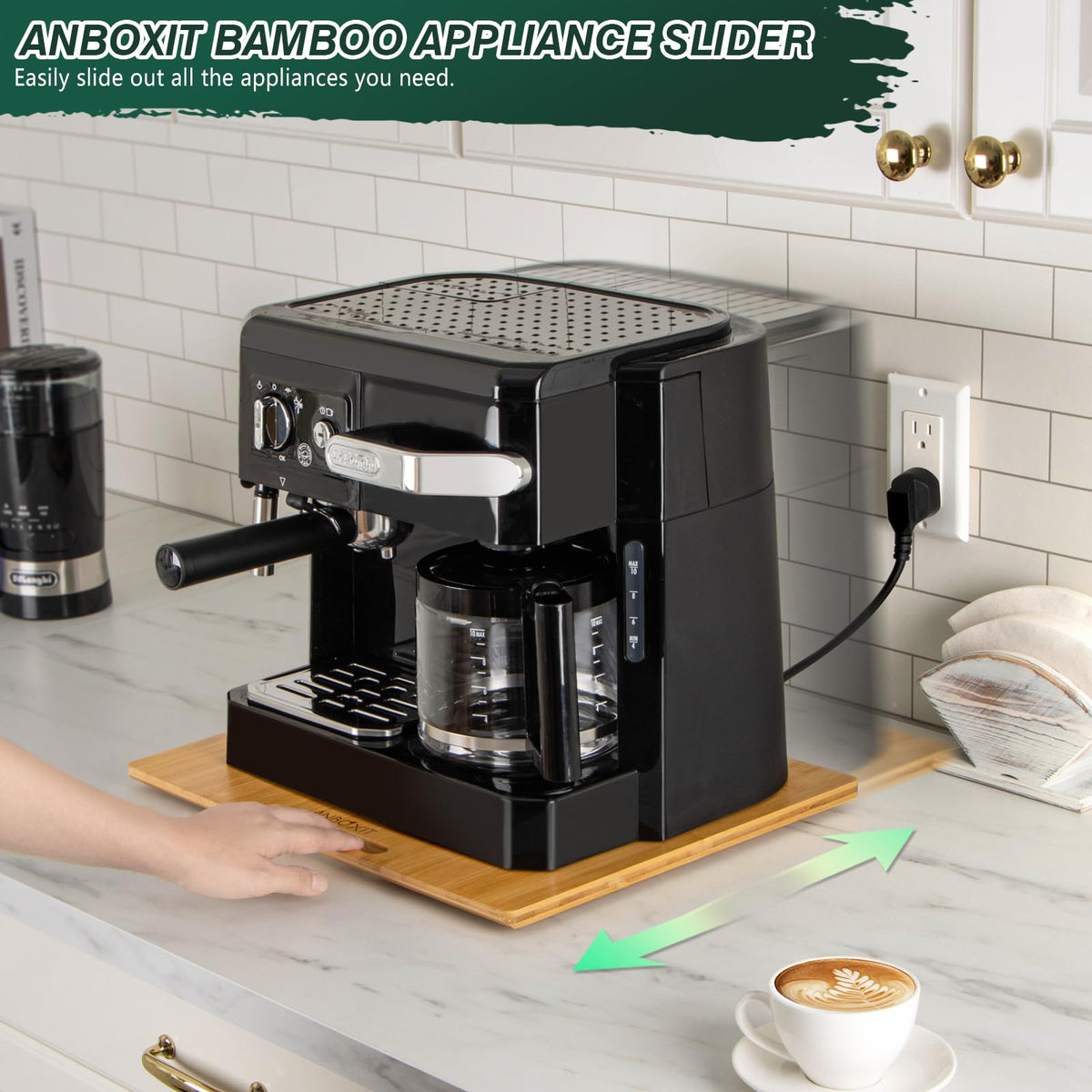 ANBOXIT bamboo appliance slider top view highlighting sturdy three-layer construction