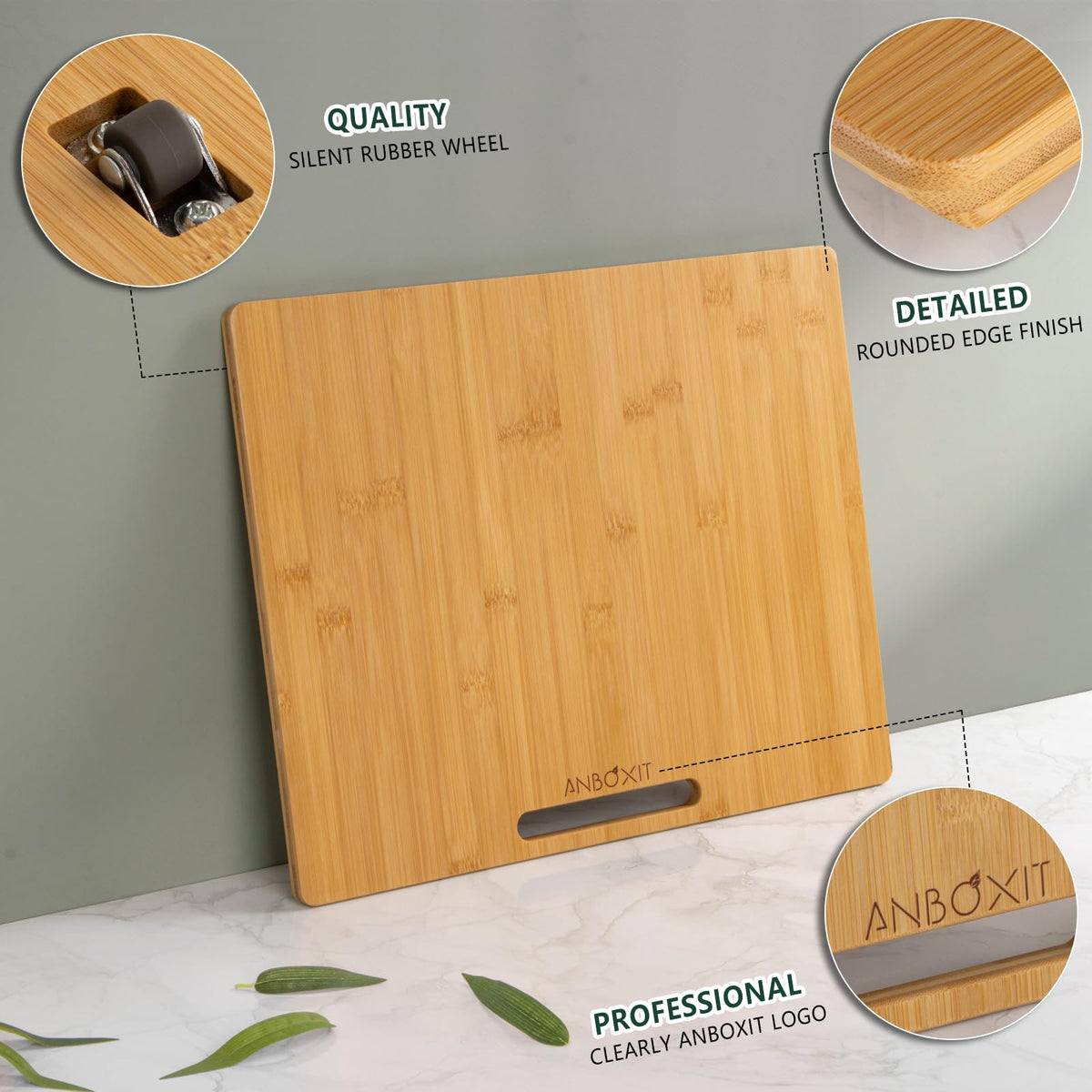 ANBOXIT bamboo slider used under cabinet demonstrating clutter-free counter