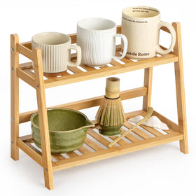 ANBOXIT bamboo matcha station front view highlights sturdy two-tier mug storage on your counter