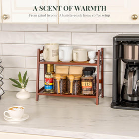 ANBOXIT brown bamboo countertop organizer blends with any kitchen decor.