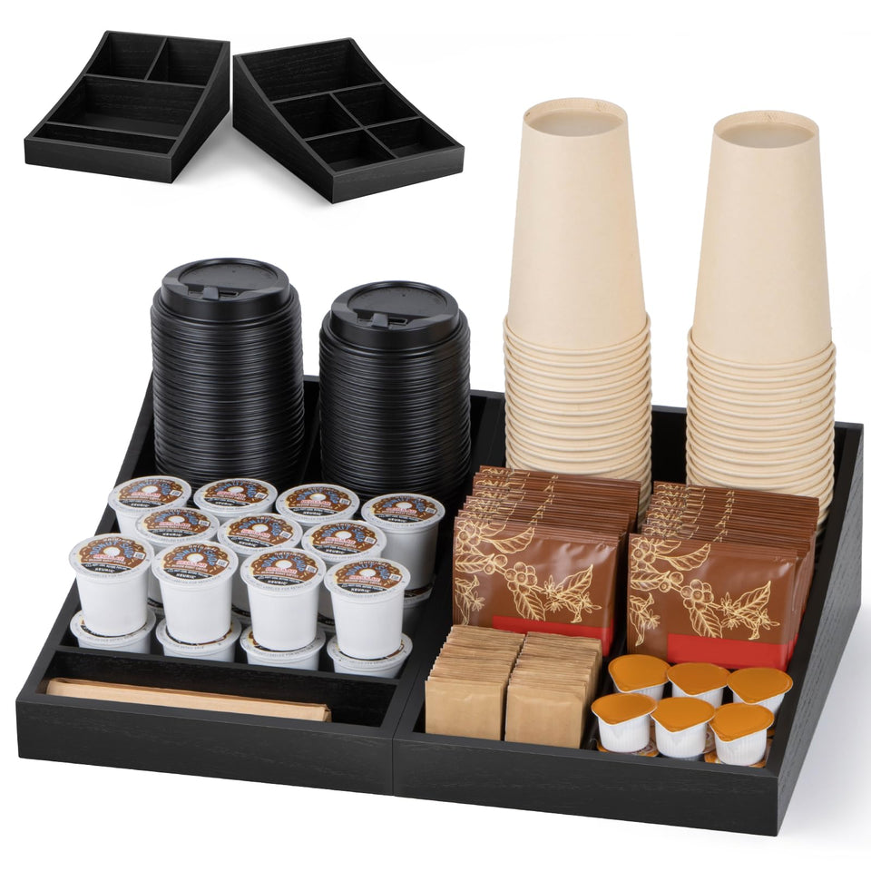 ANBOXIT Coffee Station Organizer with 9 compartments keeps mugs and accessories neatly at hand.