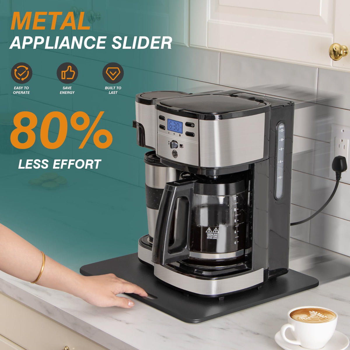 ANBOXIT metal appliance slider side view showing stable movement beside counters