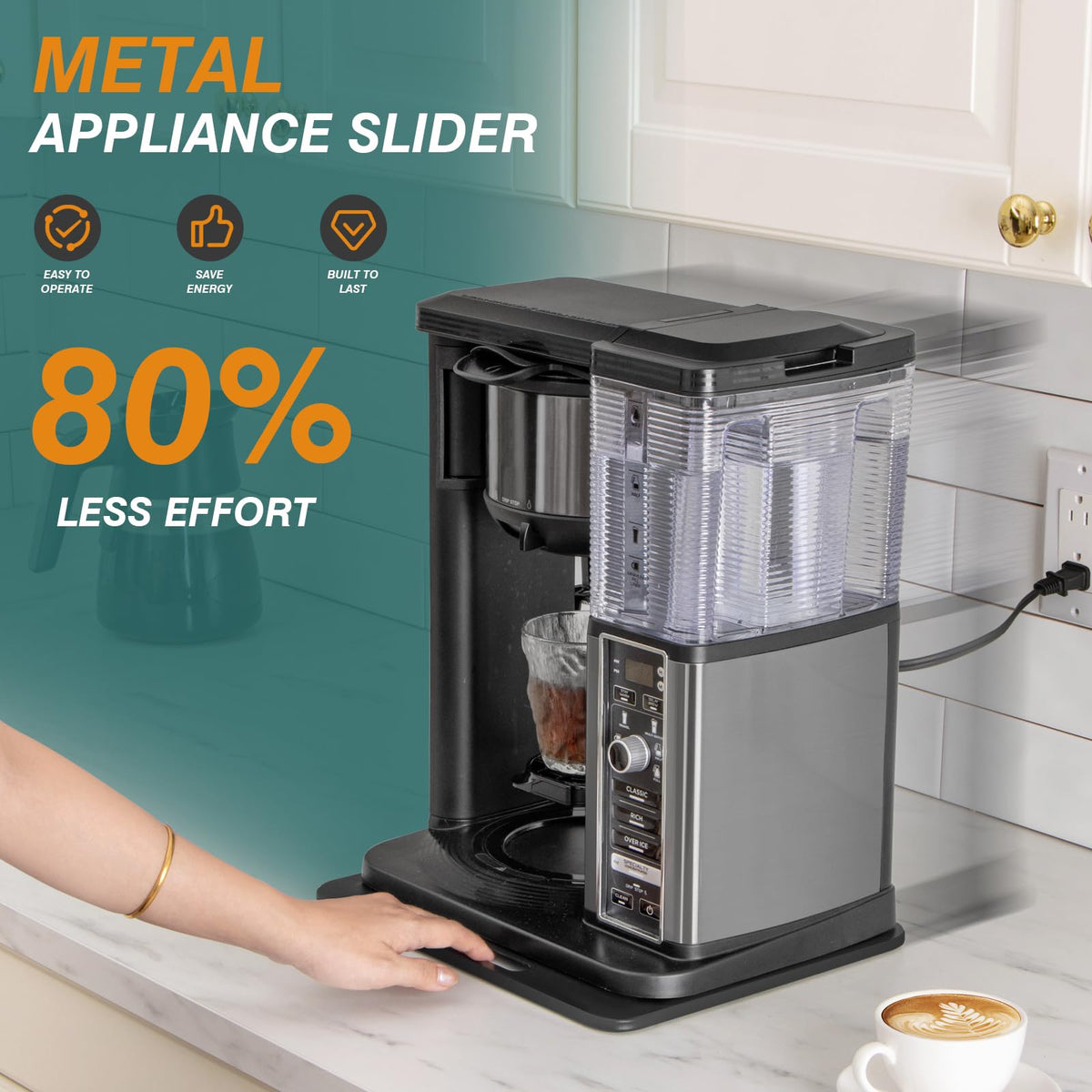 ANBOXIT metal tray with rust-resistant finish provides durable support for heated appliances.