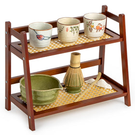 ANBOXIT rattan-look matcha station organizer on kitchen counter keeps tools organized.