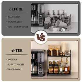 ANBOXIT top shelf stores coffee beans, cups, and syrups within easy reach.