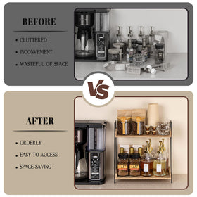 ANBOXIT two-tier countertop storage highlights ample space for beans, cups, and syrups