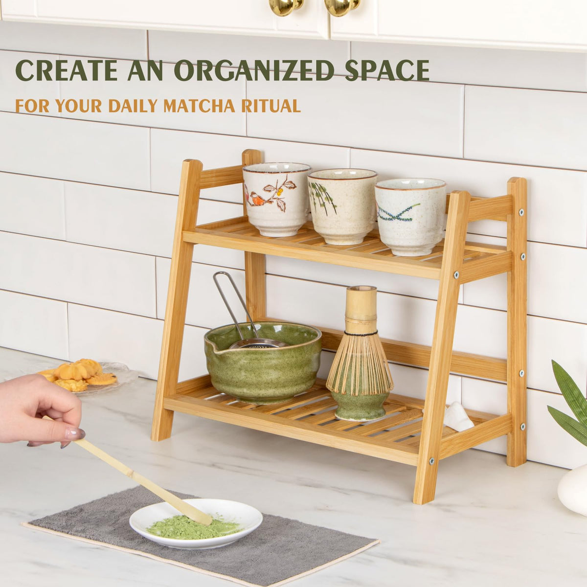 ANBOXIT two-tier desktop shelf assembly shows easy setup with pre-drilled holes