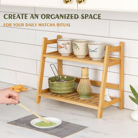 ANBOXIT two-tier desktop shelf assembly shows easy setup with pre-drilled holes