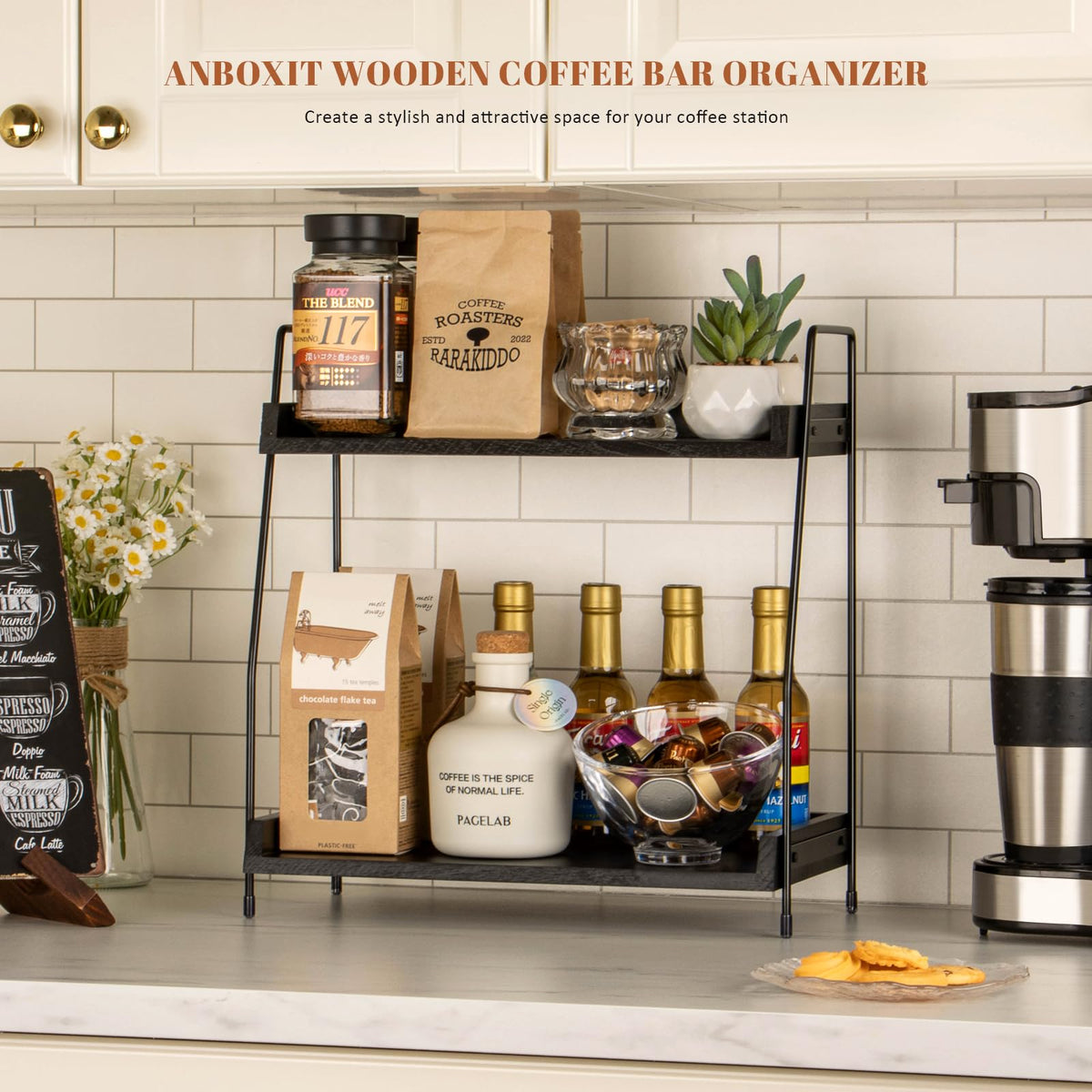 ANBOXIT wooden shelves black frame elevate decor while organizing essentials.