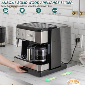 ANBOXIT wooden sliding tray under a coffee maker handles heavy loads smoothly