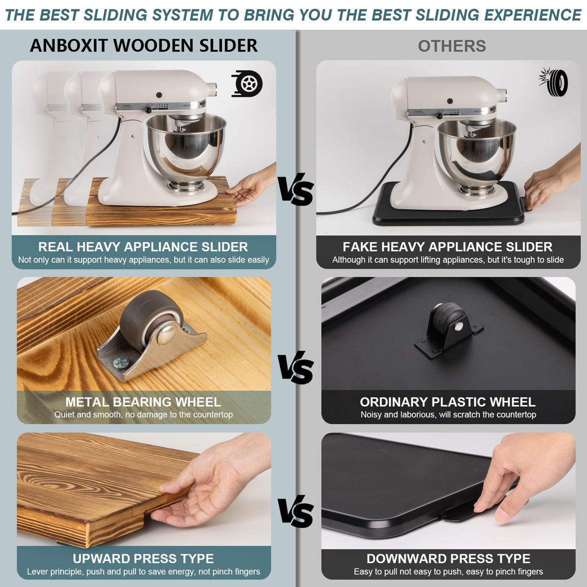 Solid pine build provides strong bearing capacity for heavy kitchen devices.