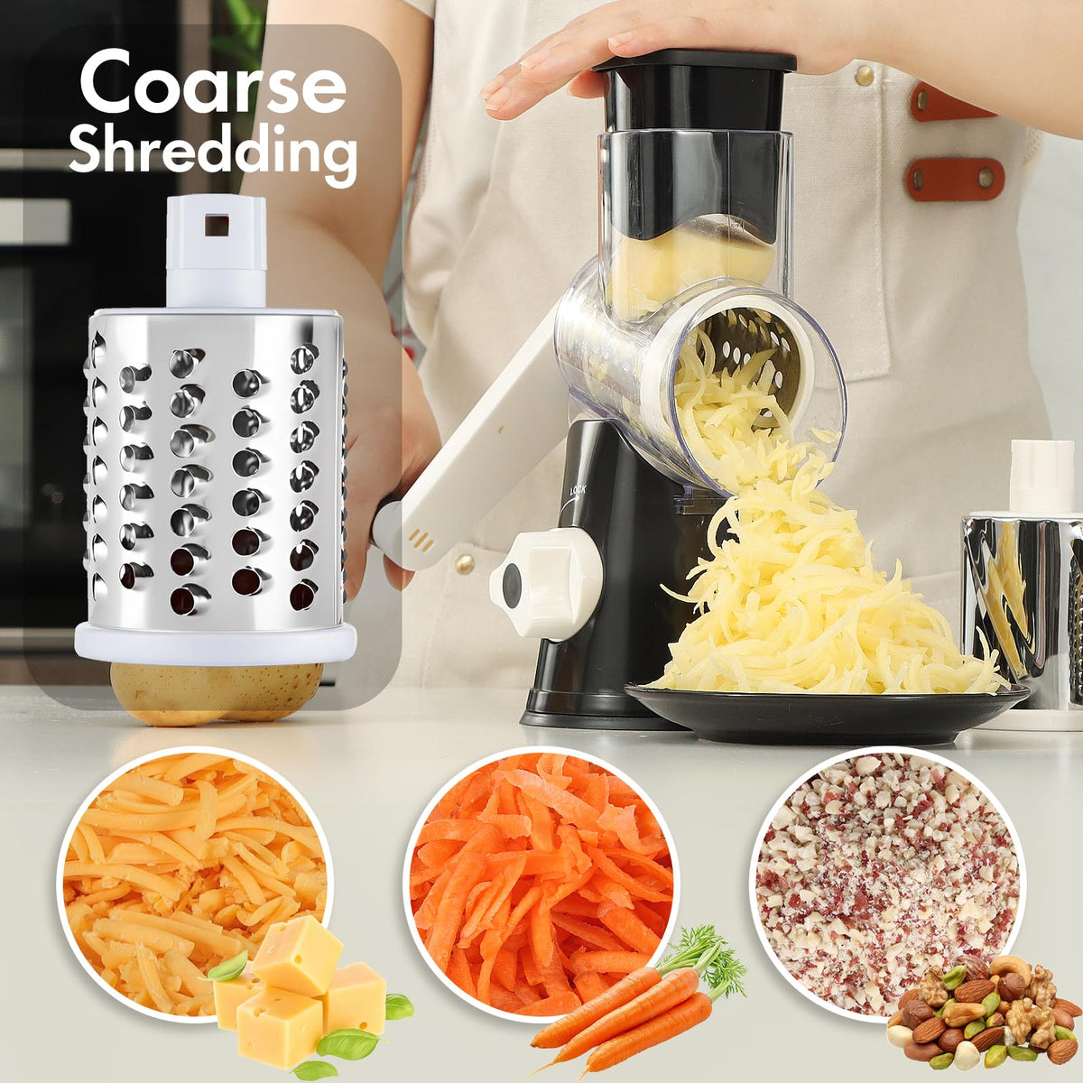 ANCEVSK rotary vegetable slicer with 3-in-1 blades for versatile prep