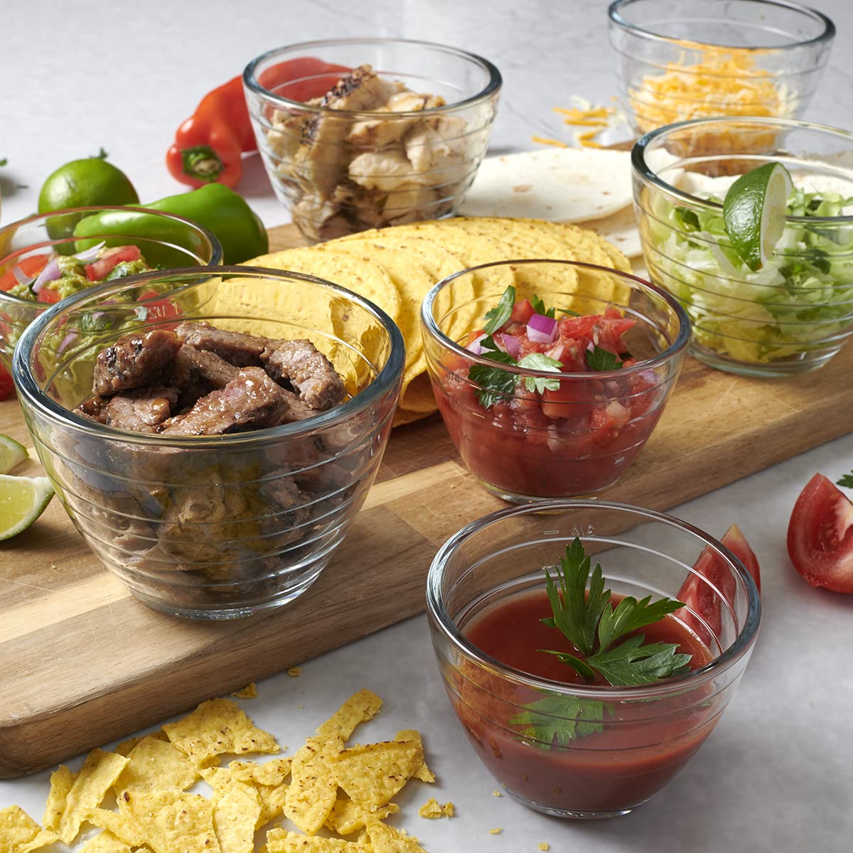Anchor Hocking bowls arranged on table ready for serving and photo-worthy presentation.