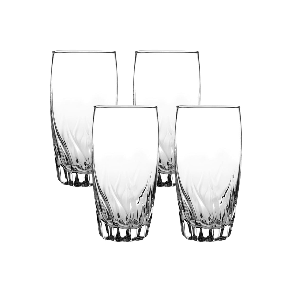 Anchor Hocking Central Park drinking glasses, 4-piece set, clear and versatile for tea, water, or juice.