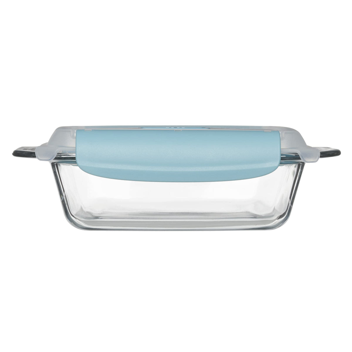 Close view of vented TrueLock lid on Anchor Hocking glass bakeware.