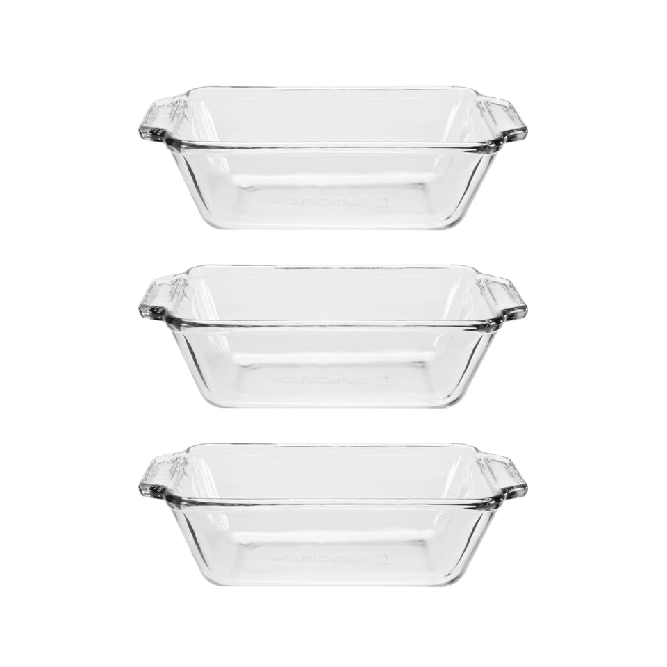 Anchor Hocking glass bread pan loaf pans, durable tempered glass for even baking.