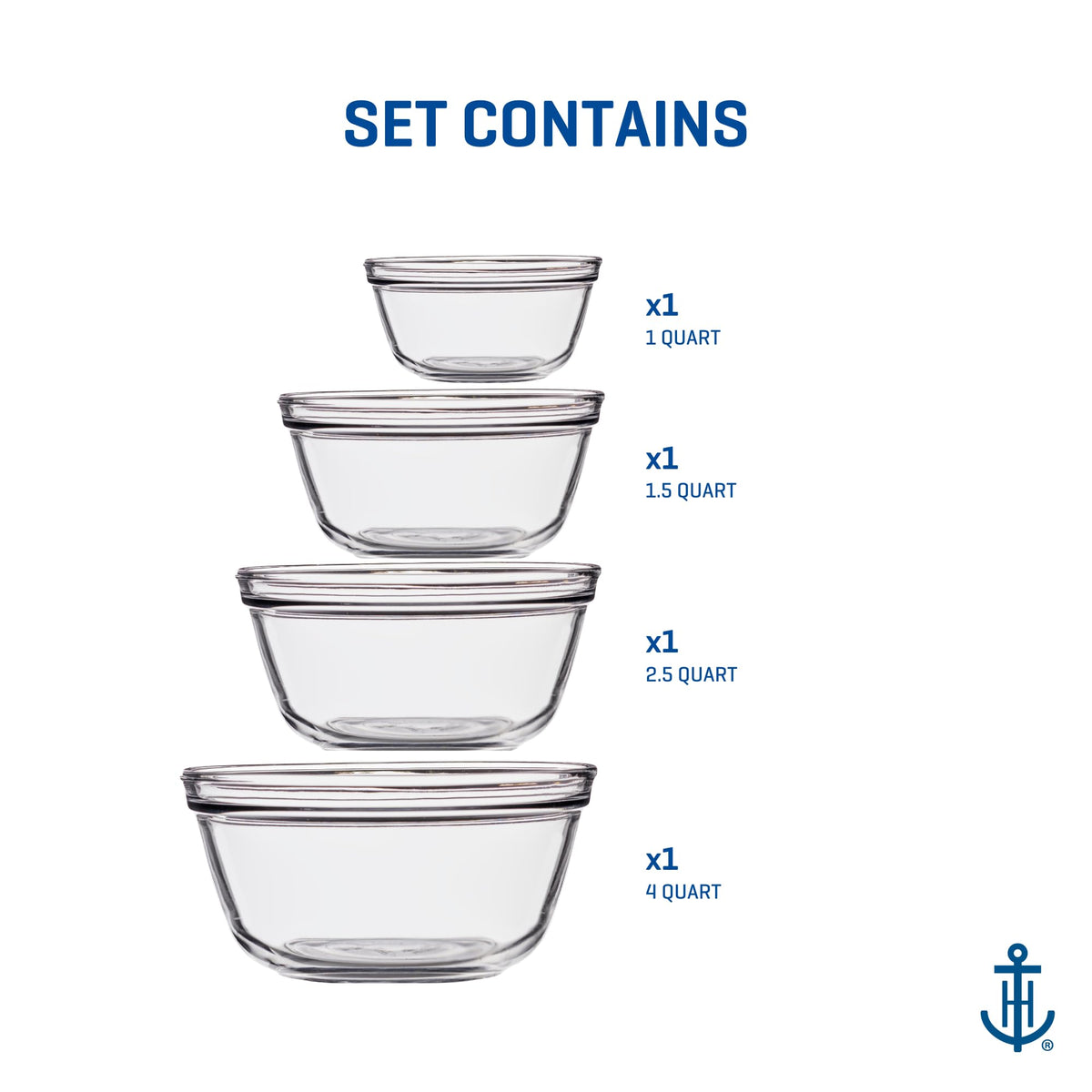 Anchor Hocking glass mixing bowls ideal for prep and mixing batters or salads.