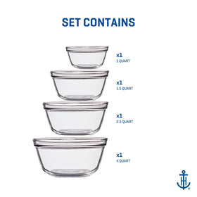 Anchor Hocking glass mixing bowls ideal for prep and mixing batters or salads.