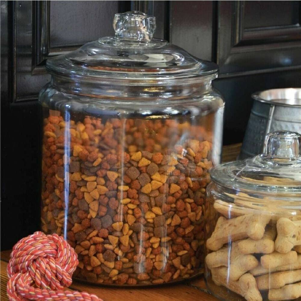 Anchor Hocking Heritage Hill glass jar on display with clear contents.